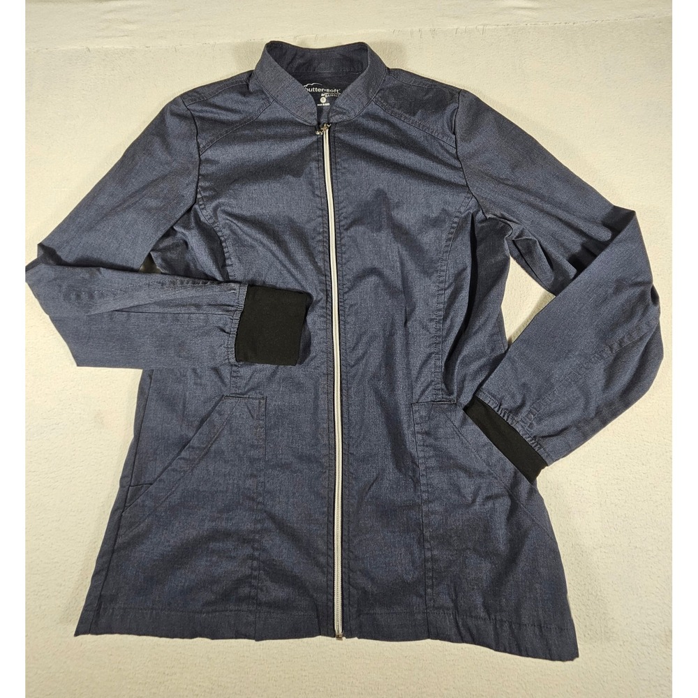 Butter-Soft Stretch Scrub Jacket Navy Blue Zip Up Thumbhole Cuffs BSS682 Small